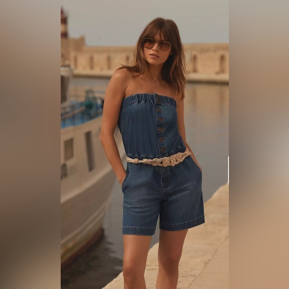 🆕 Pilcro Strapless Denim Playsuit Blue Jean Women’s Size Medium Anthropologie